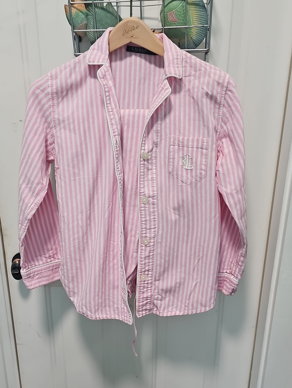 Ralph Lauren Light Pink & White Striped Women's  Button-Down P.J. SET